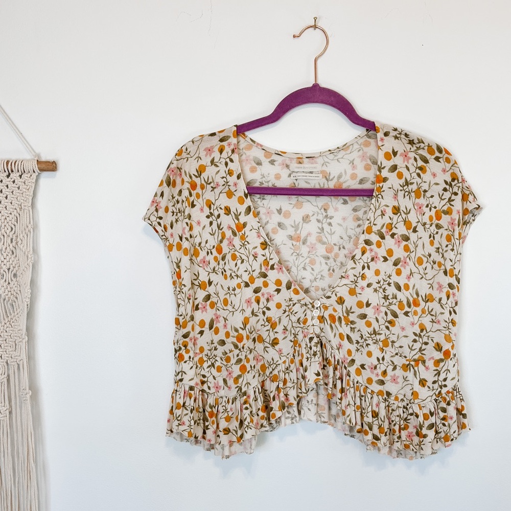 Urban Outfitters Orange Cropped Peplum Button Down Top/Cardigan